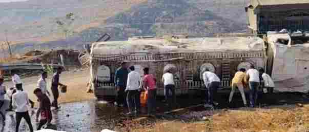 Petrol tanker overturns rush to fill petrol