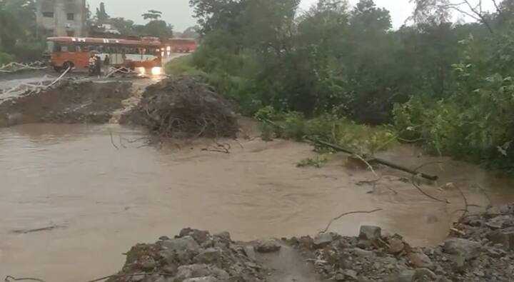 sky burst in this taluka of Ahilyanagar! The bridge on the road was literally washed away