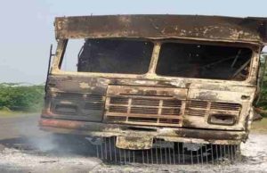 Ahmednagar Road the burning truck Karjat