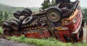 Accident due to overturning of ration grain truck in Akole