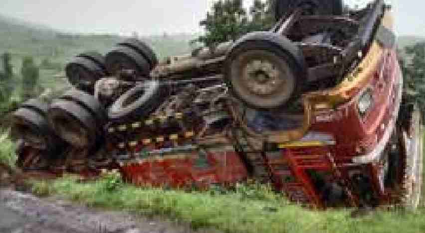 Accident due to overturning of ration grain truck in Akole