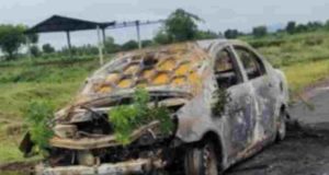 Sangamner Accident the burning car 