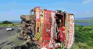 Accident truck carrying chemical powder overturned in the ghat