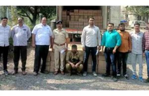 Sangamner Velhale Shivara, a container carrying illegal liquor was caught