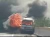 Ahmednagar Pune-Nashik National Highway, a Tempo Traveler bus suddenly caught fire