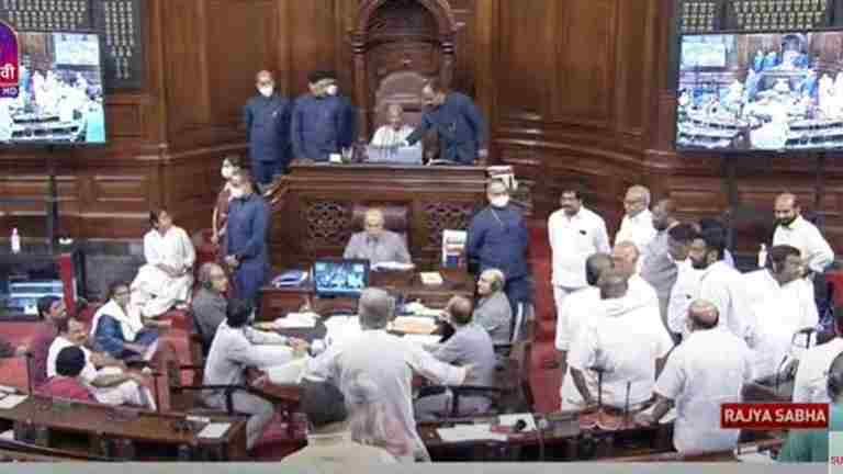 19 MPs suspended for rioting in Rajya Sabha