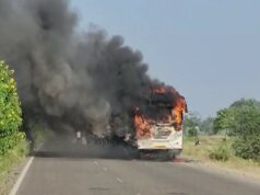 Shivshahi bus caught fire on Nashik-Pune road