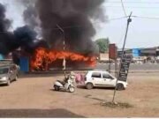 accident on Nashik Pune highway, ST caught fire crushing bikers, 4 to 5 people died