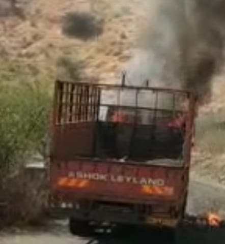 cargo tempo caught fire at the wharf in Sangamner 
