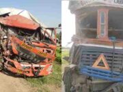 accident of container and tempo The driver's arm was broken