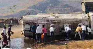 Petrol tanker overturns rush to fill petrol