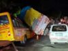 Freight truck overturns on school bus in Shirdi