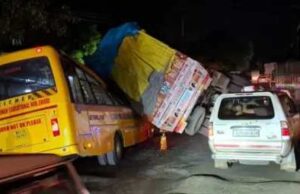 Freight truck overturns on school bus in Shirdi